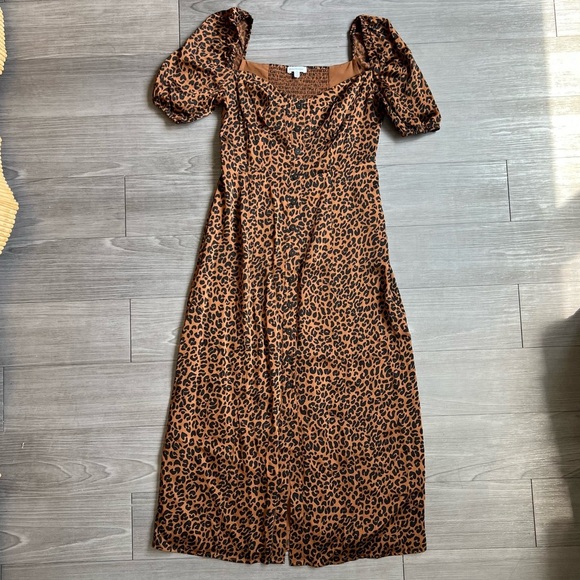 Good American Corset Maxi Cheetah Print Puff Sleeve Button Front Dress Size L - Picture 3 of 10